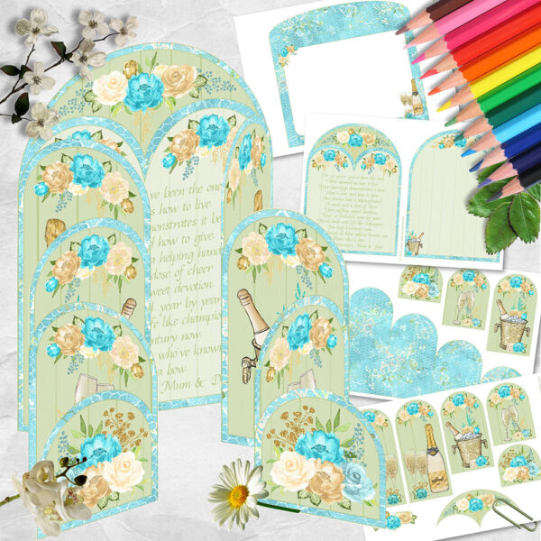 Aqua Golden Wedding Anniversary Nine Panelled Fold Card