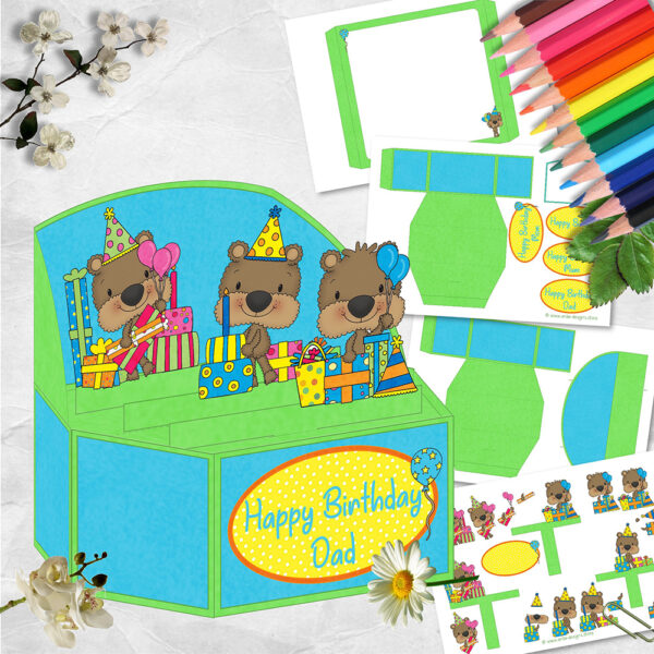 Birthday Bears Hexagonal Pop Up Box Card